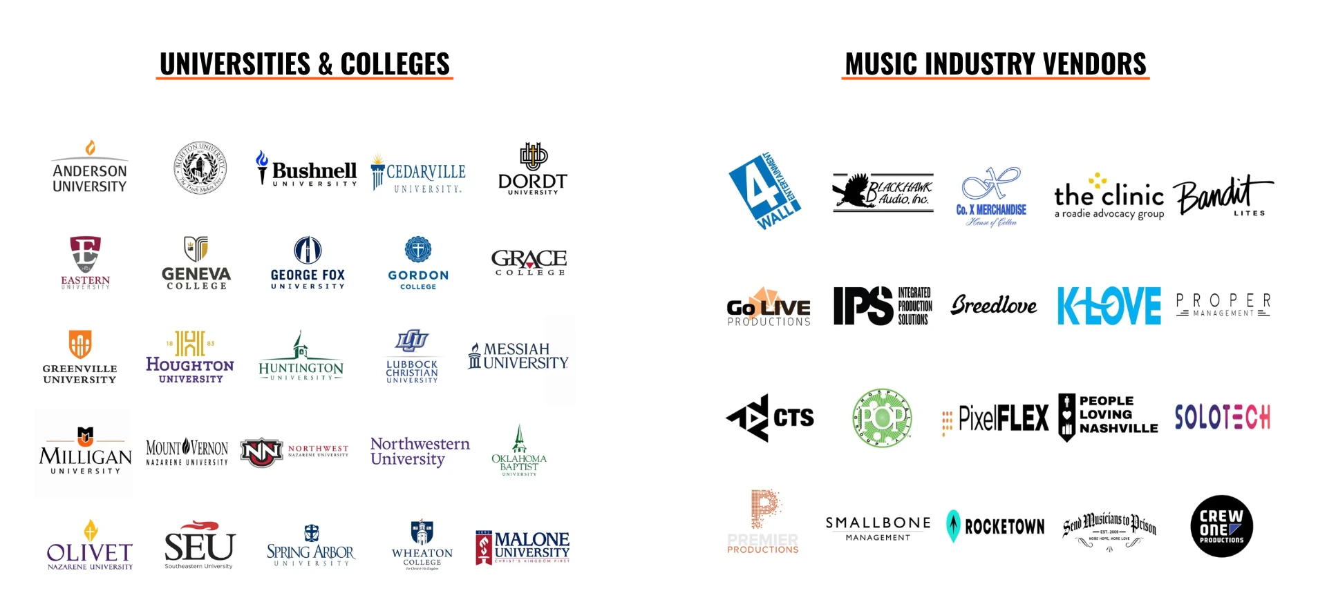CMC partner universities and colleges, and music industry vendors