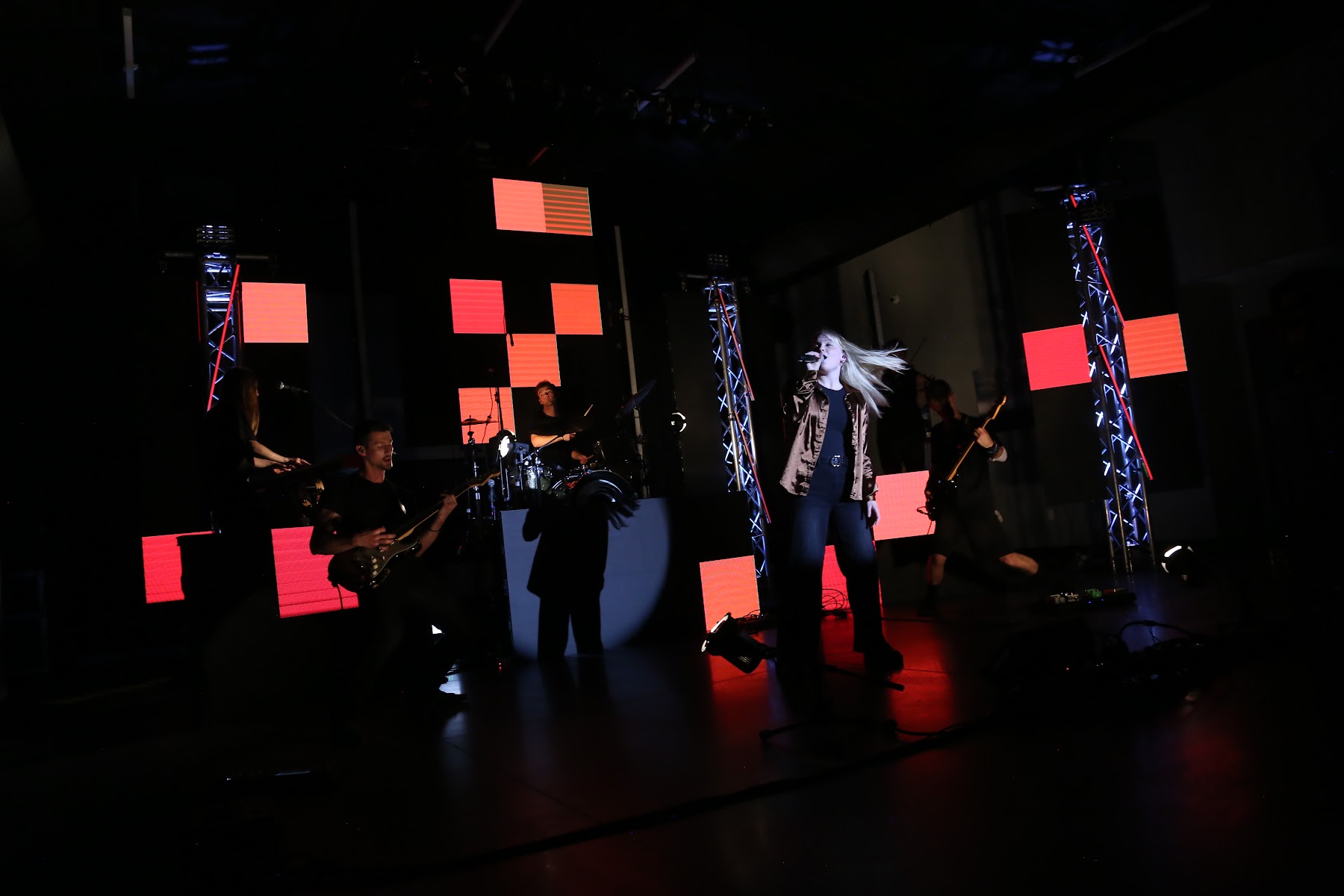 Wide shot of the student production on stage